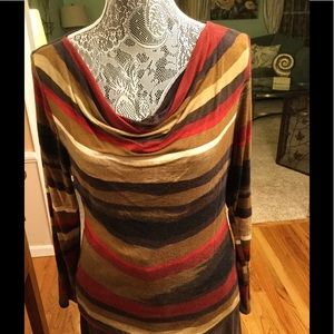 DRAPED NECK BROWN/RED/BLACK STRIPED TOP 🌻