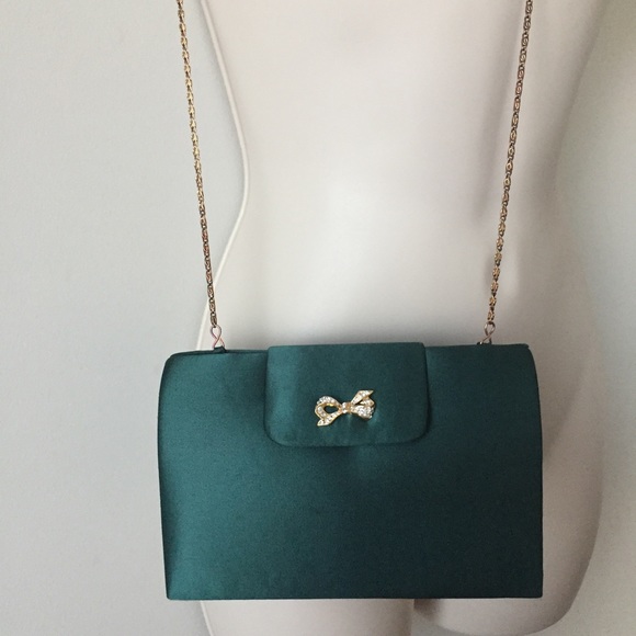 stephanie  Handbags - Green Satin Clutch Cross body purse