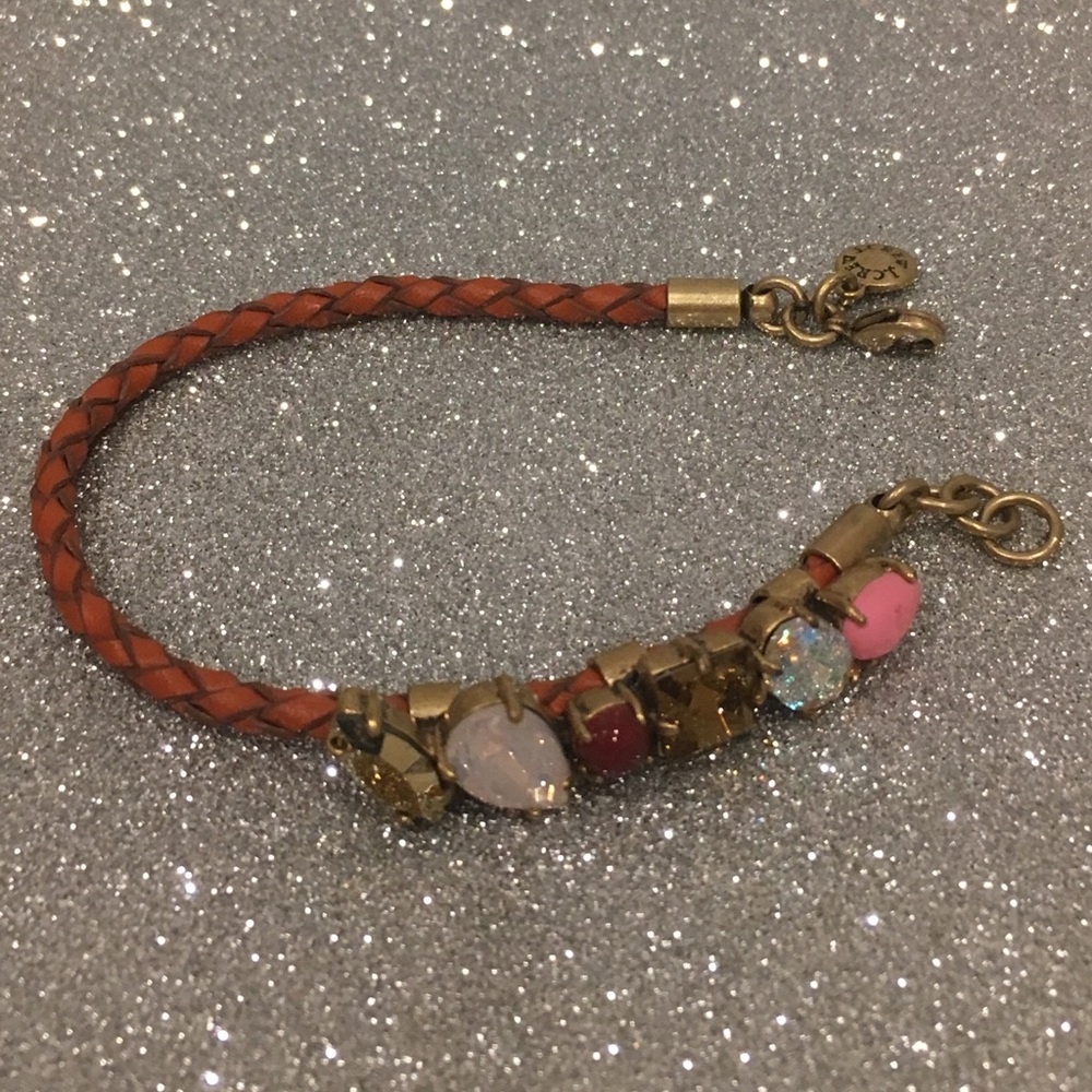 NWOT J. Crew Braided Leather and Gem Bracelet