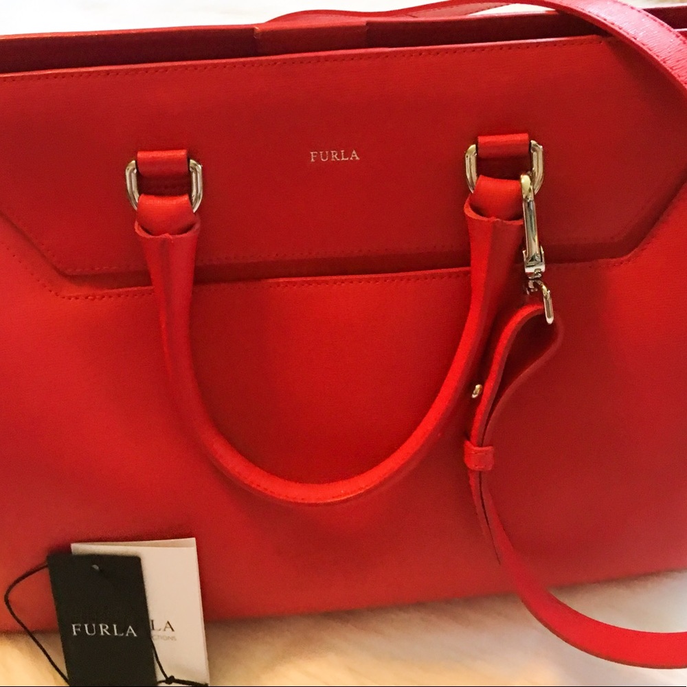 Furla Red Leather Tote Hand Bag