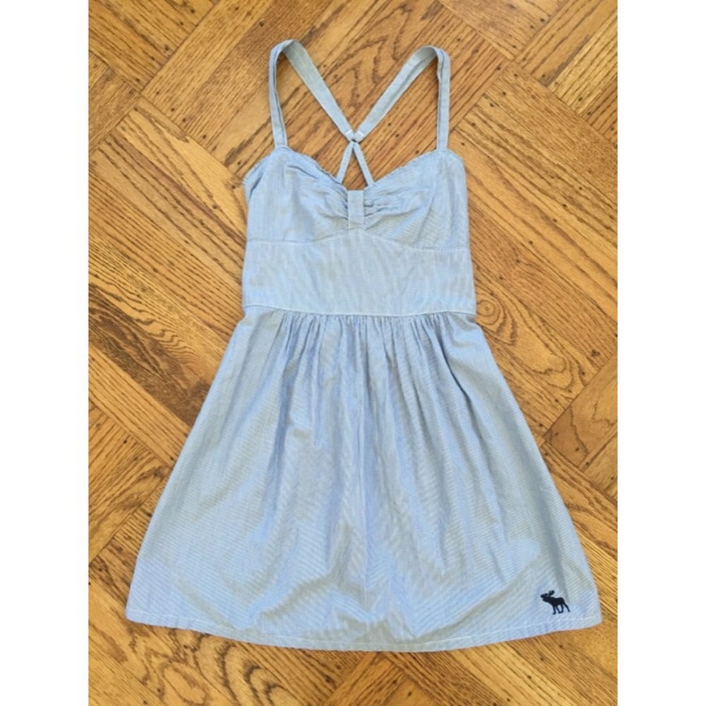 Blue&White striped cross back skater cotton Dress