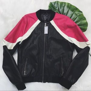 Wet Seal Color Contrast Faux Leather Jacket