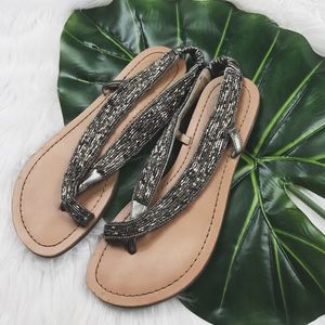 Silver Beaded Slingback Sandals