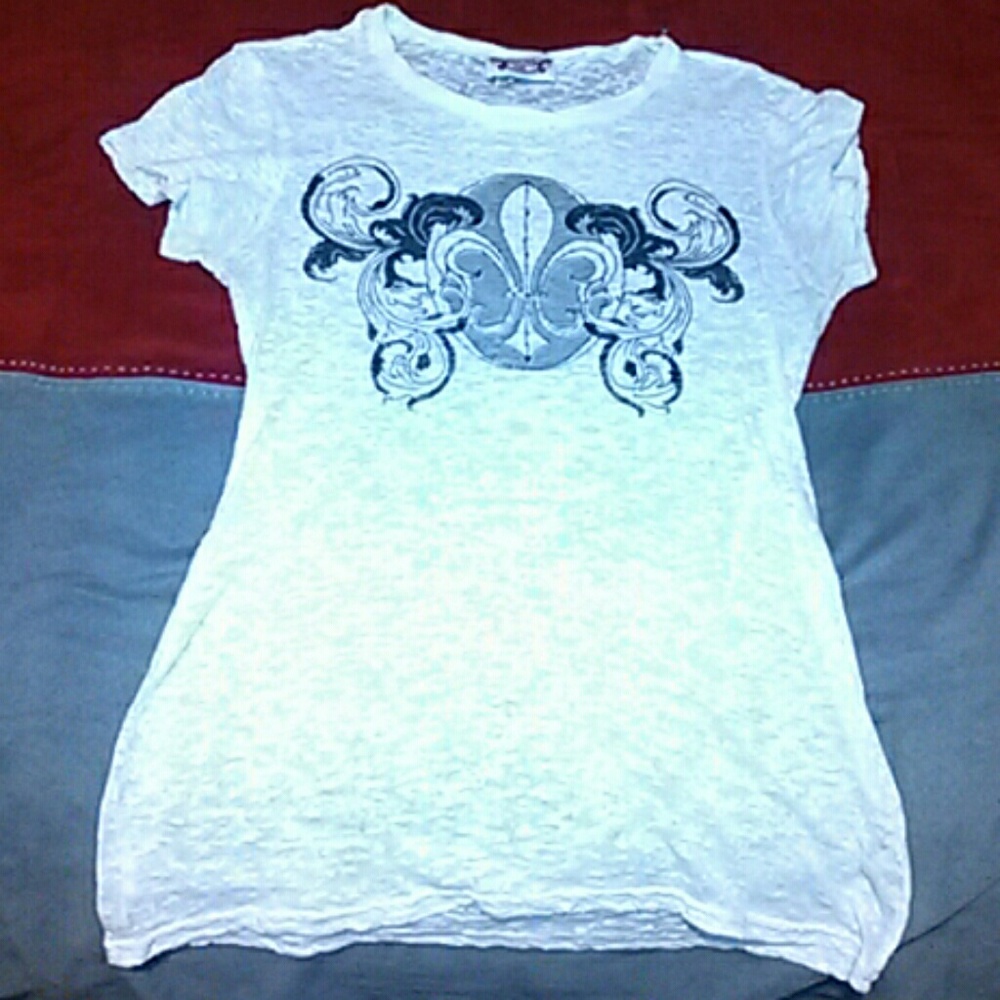 White Fleur de lis  cap sleeve top