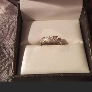 Sterling flower and heart ring