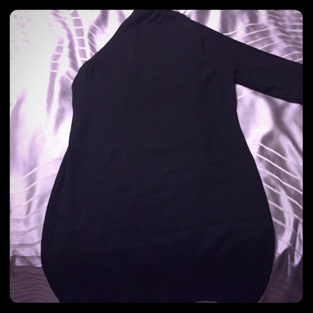 Black sweater one sleeve dress .