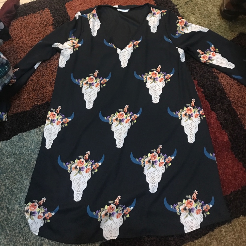 Black peach love bull skull boutique dress
