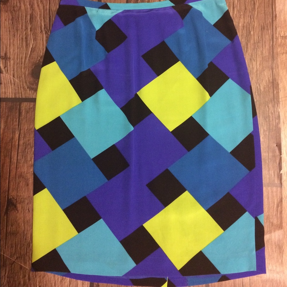 Studio G Purple Teal Black Pattern Silk Skirt