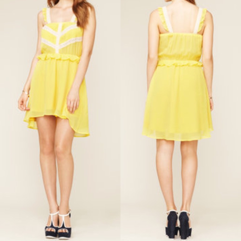 Lucca Couture Crochet Ruffle Dress in Yellow XS