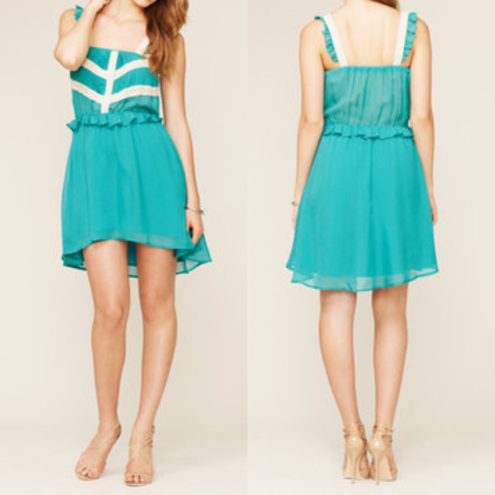 Lucca Couture Crochet Ruffle Dress in Green XS