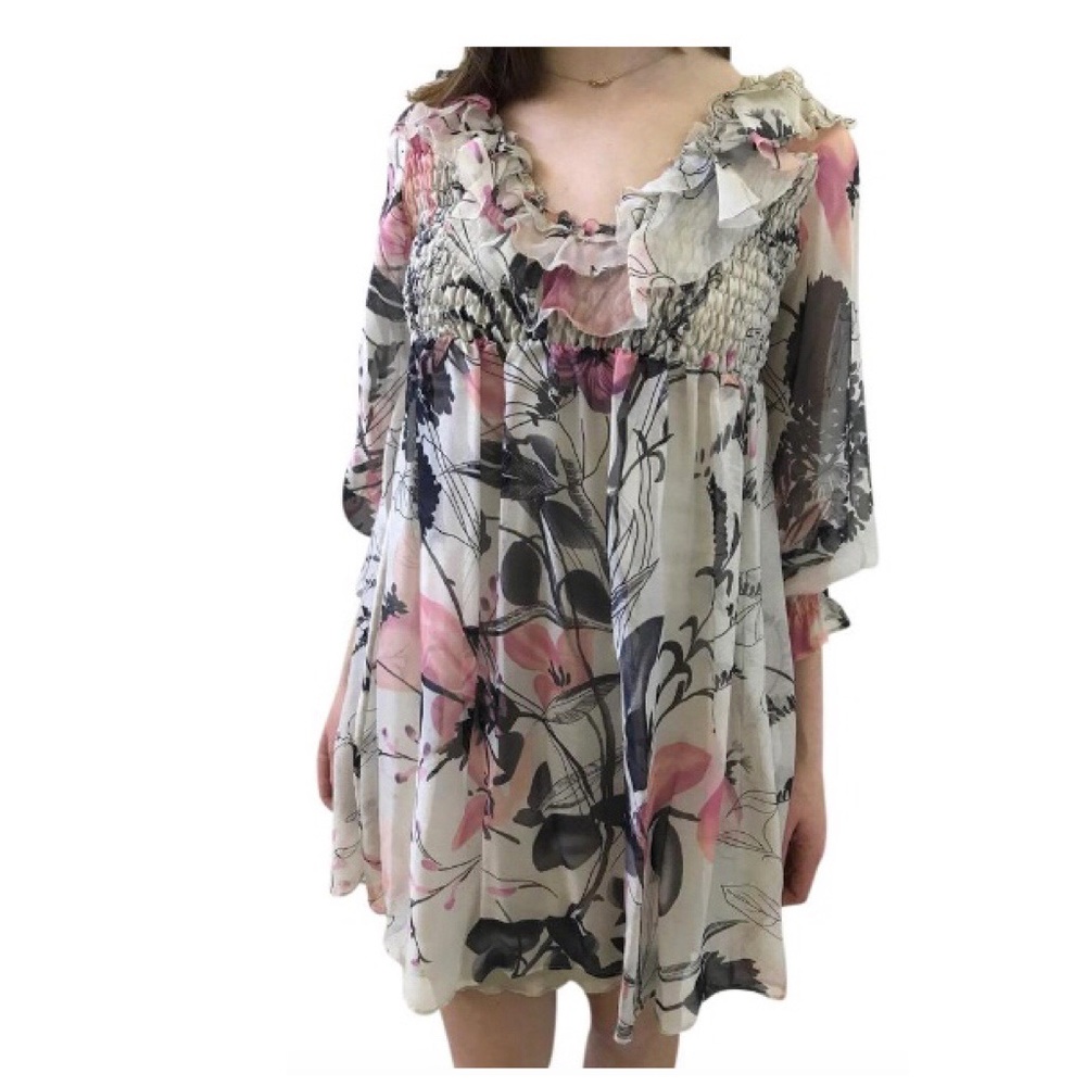 Paola Frani Cream Floral Silk Dress