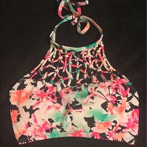 High neck crop swim top!