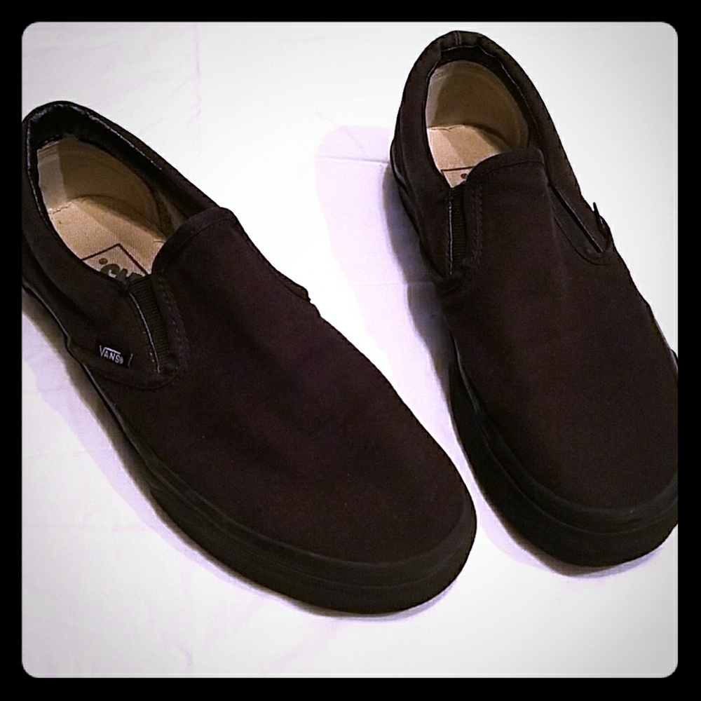 Vans All Black Canvas Slip-ons Women 9 Men 7.5