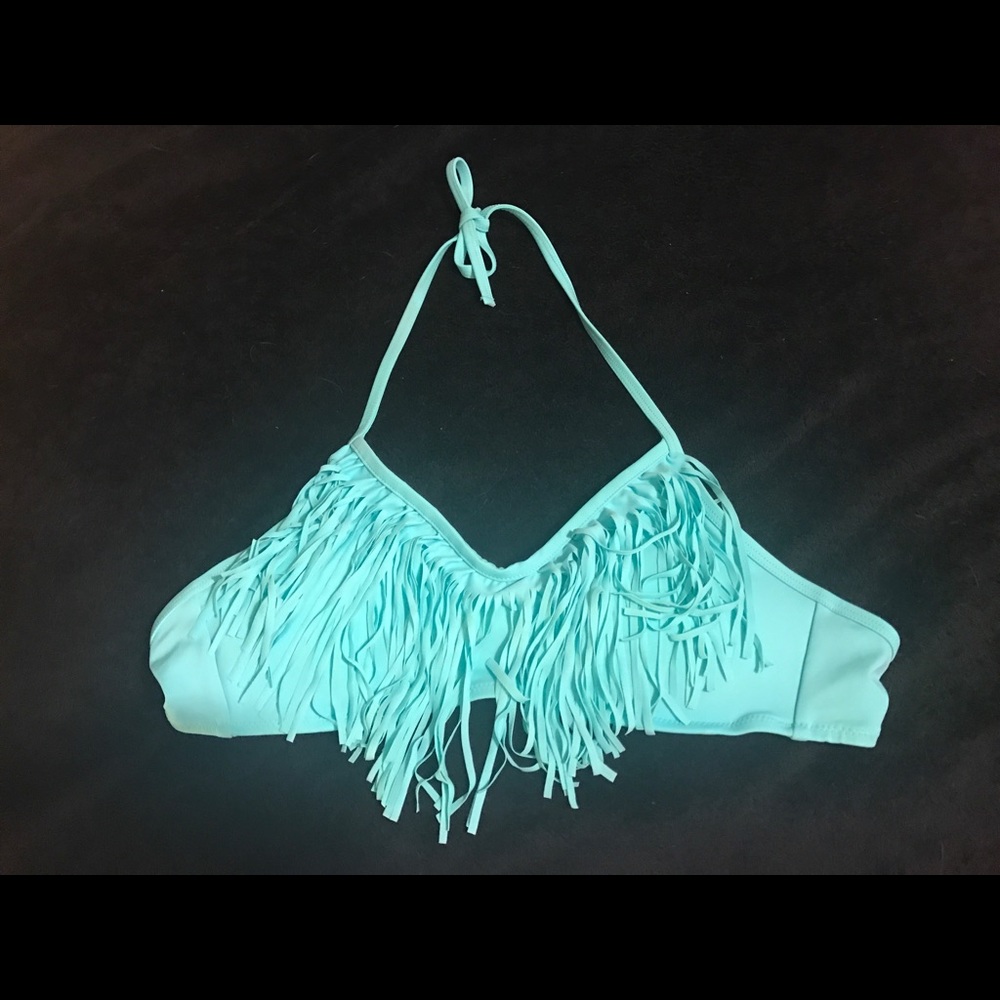 Blue fringe swim top