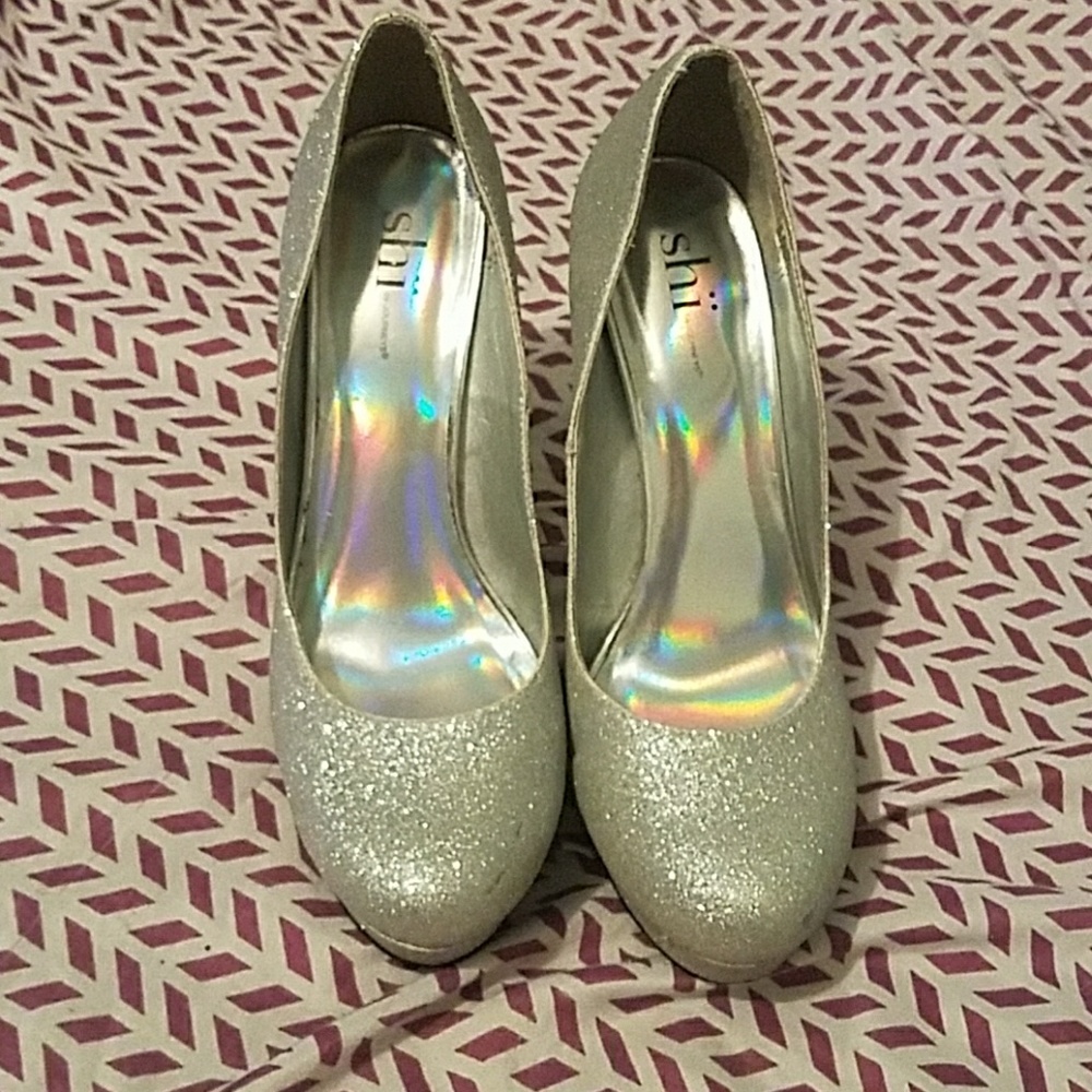 Silver glitter heels