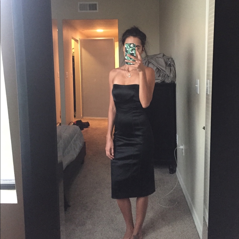 Strapless Bebe black midi dress