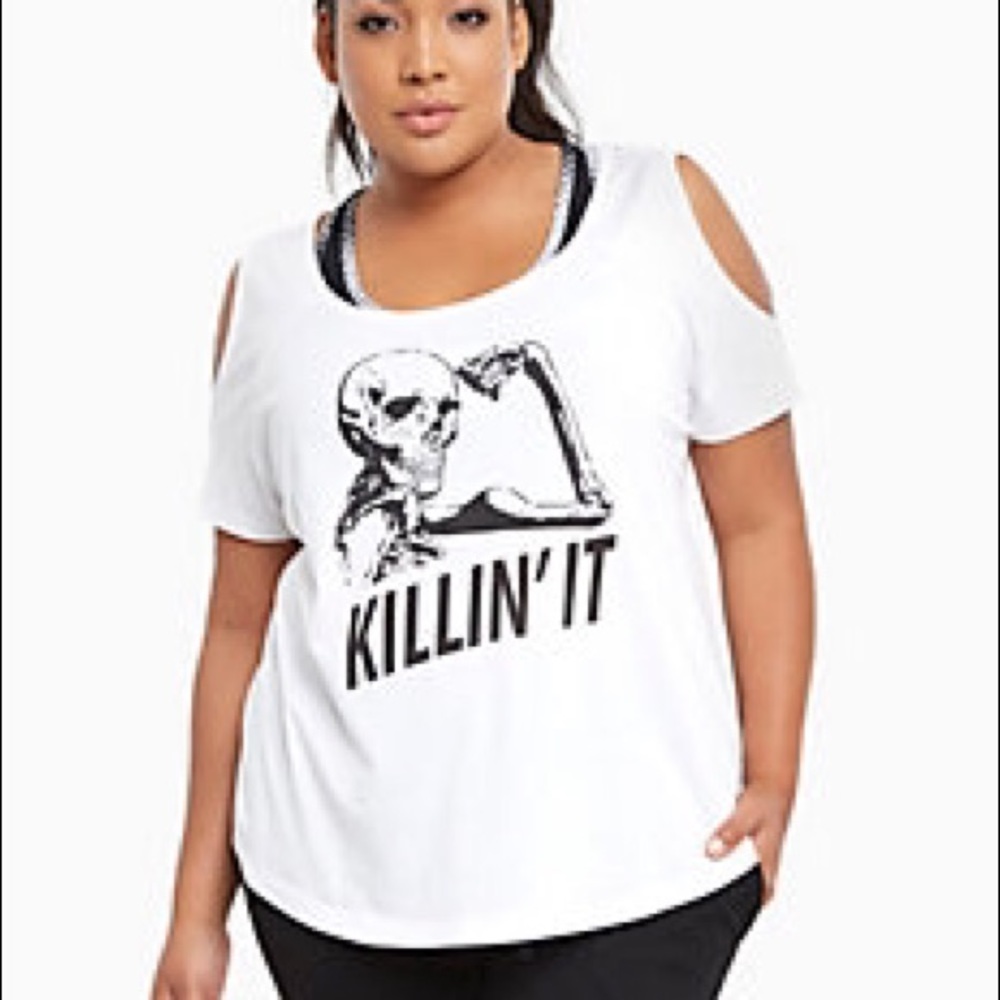 Torrid "Killin' It" cold shoulder white shirt sz 2