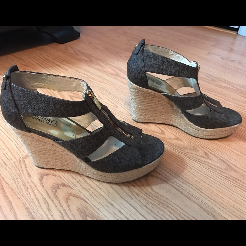 Brown Michael Kors Monogram Wedge