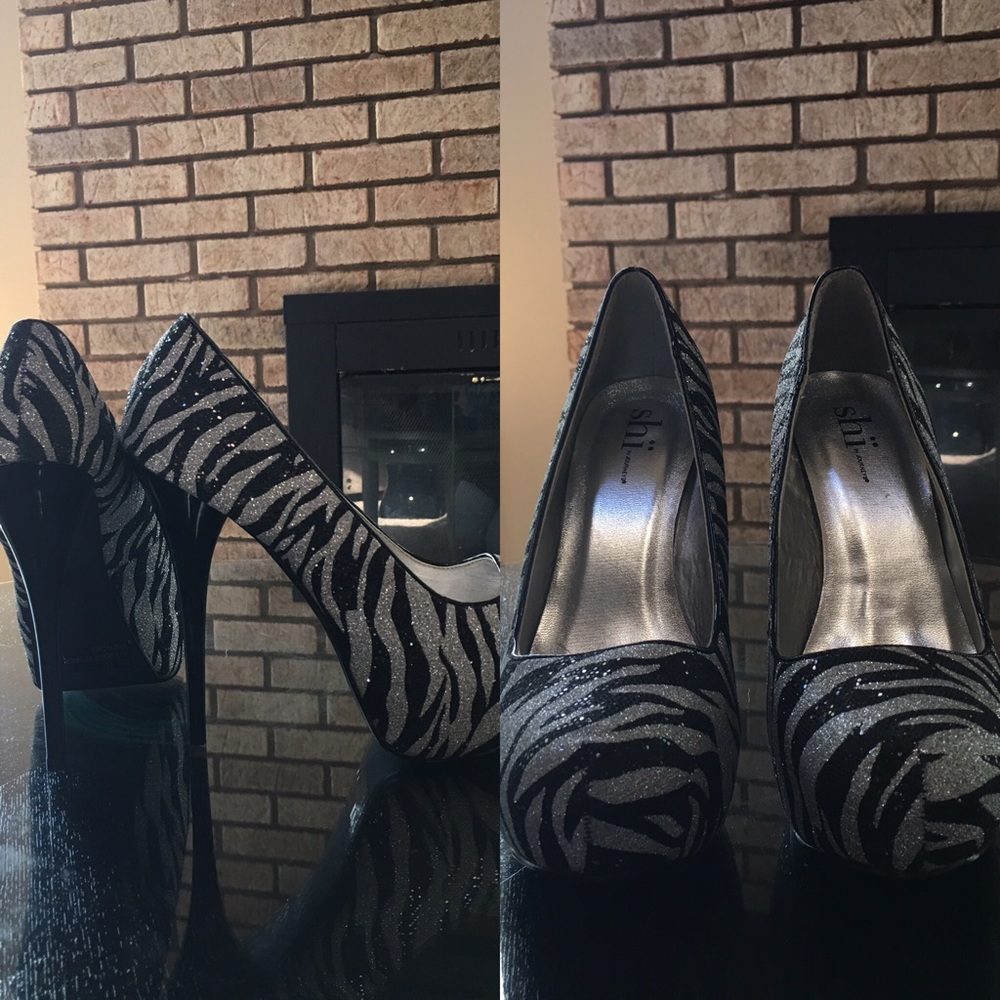 Silver and black zebra high heel shoes