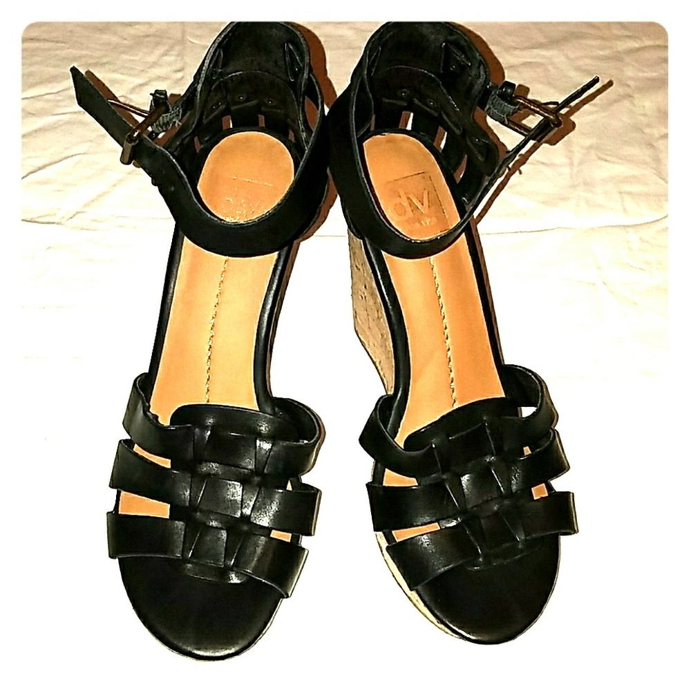 DV Dolce Vita Black Wedge Sandals 8.5