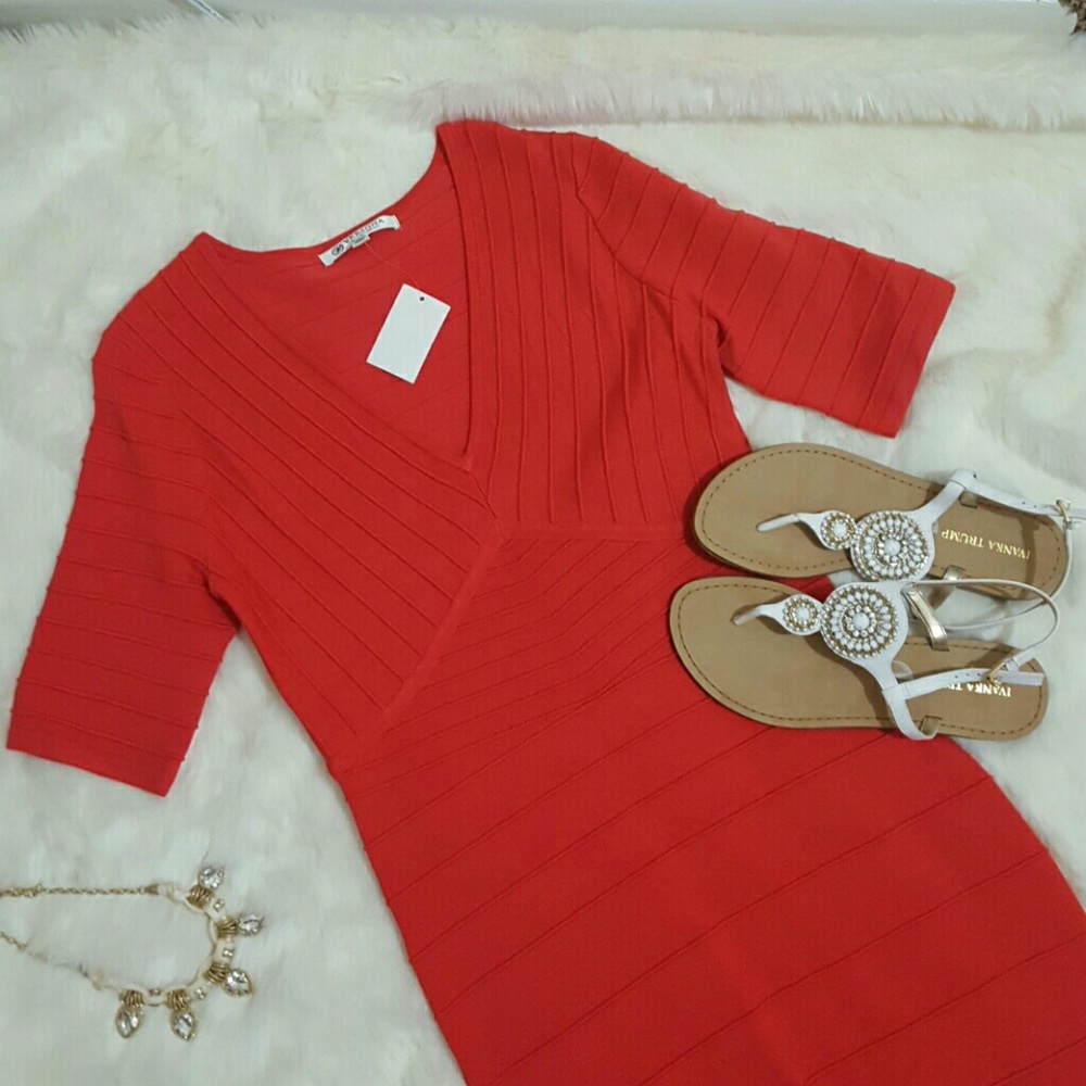 Coral knit dress