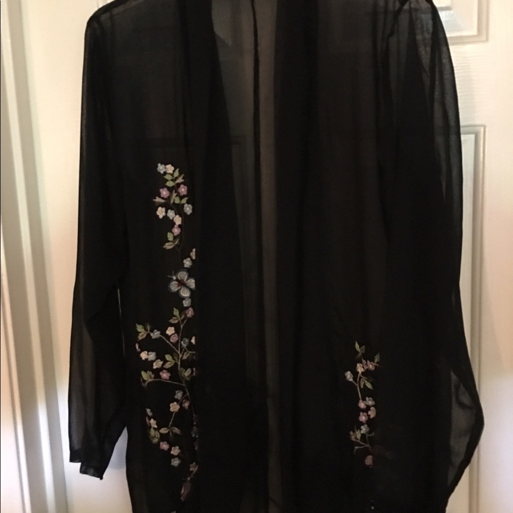 Sheer black open front blouse