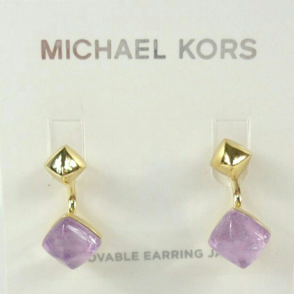 Michael Kors Amethyst Gold Tone Drop Stud Earrings - Picture 2 of 5