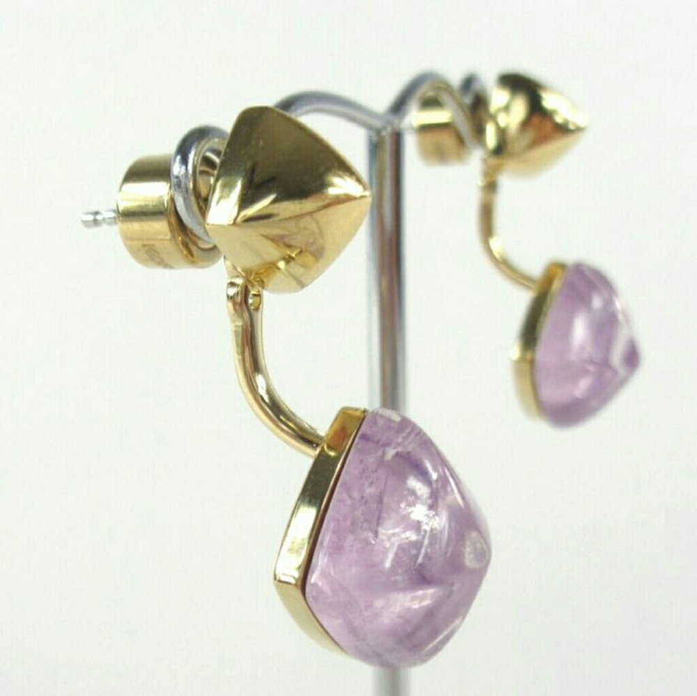Michael Kors Amethyst Gold Tone Drop Stud Earrings - Picture 4 of 5