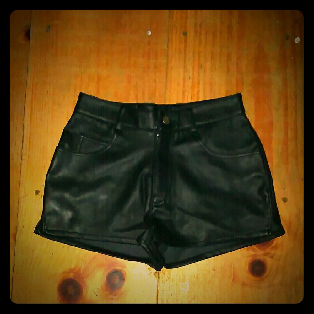 Black leather shorts