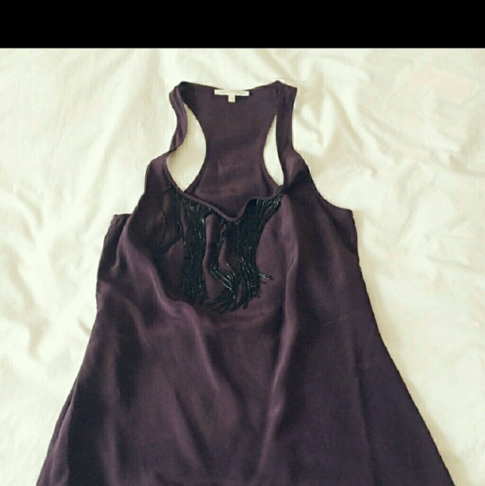 Matty M Purple Beaded Fringe Top