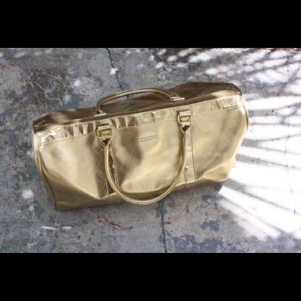 BCBG MaxAzria metallic gold overnight tote