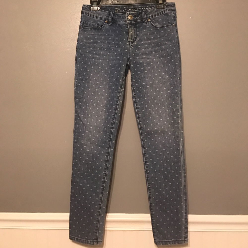 Heart print skinny jeans