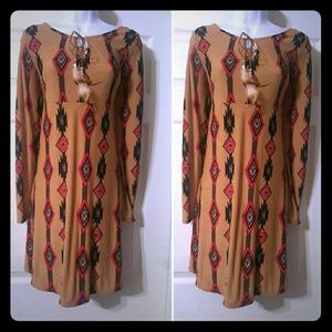 Cute  tan Aztec print knit romper dress