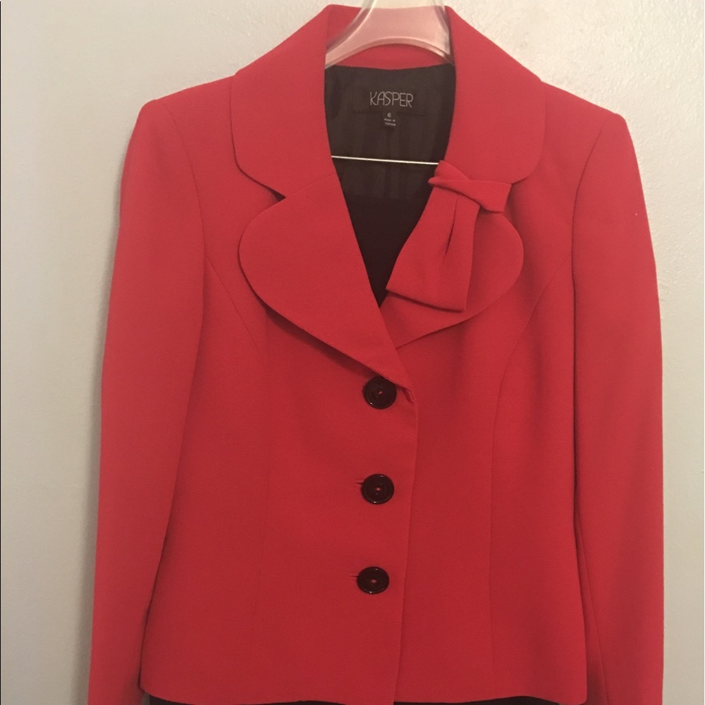 Kasper Red and Black Skirt Suit.