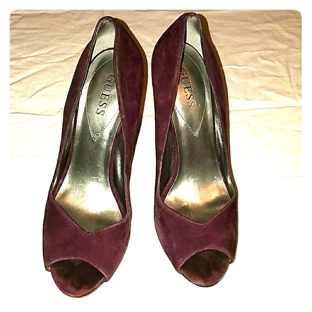 Guess Purple Plum Suede  Peeptoe Pumps 8.5