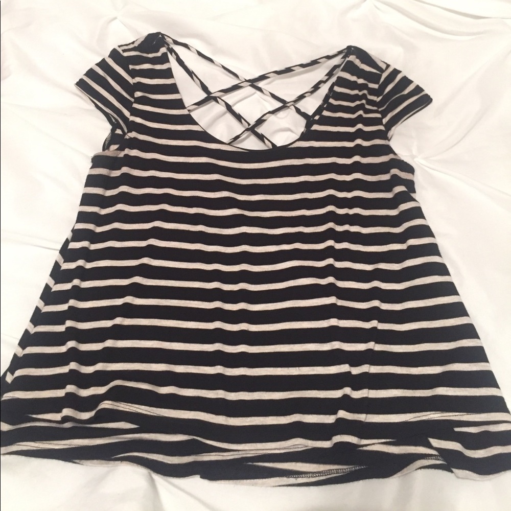 Black and white Strappy back striped top shirt