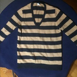 Cashmere/wool blend striped v-neck sweater, J-Crew