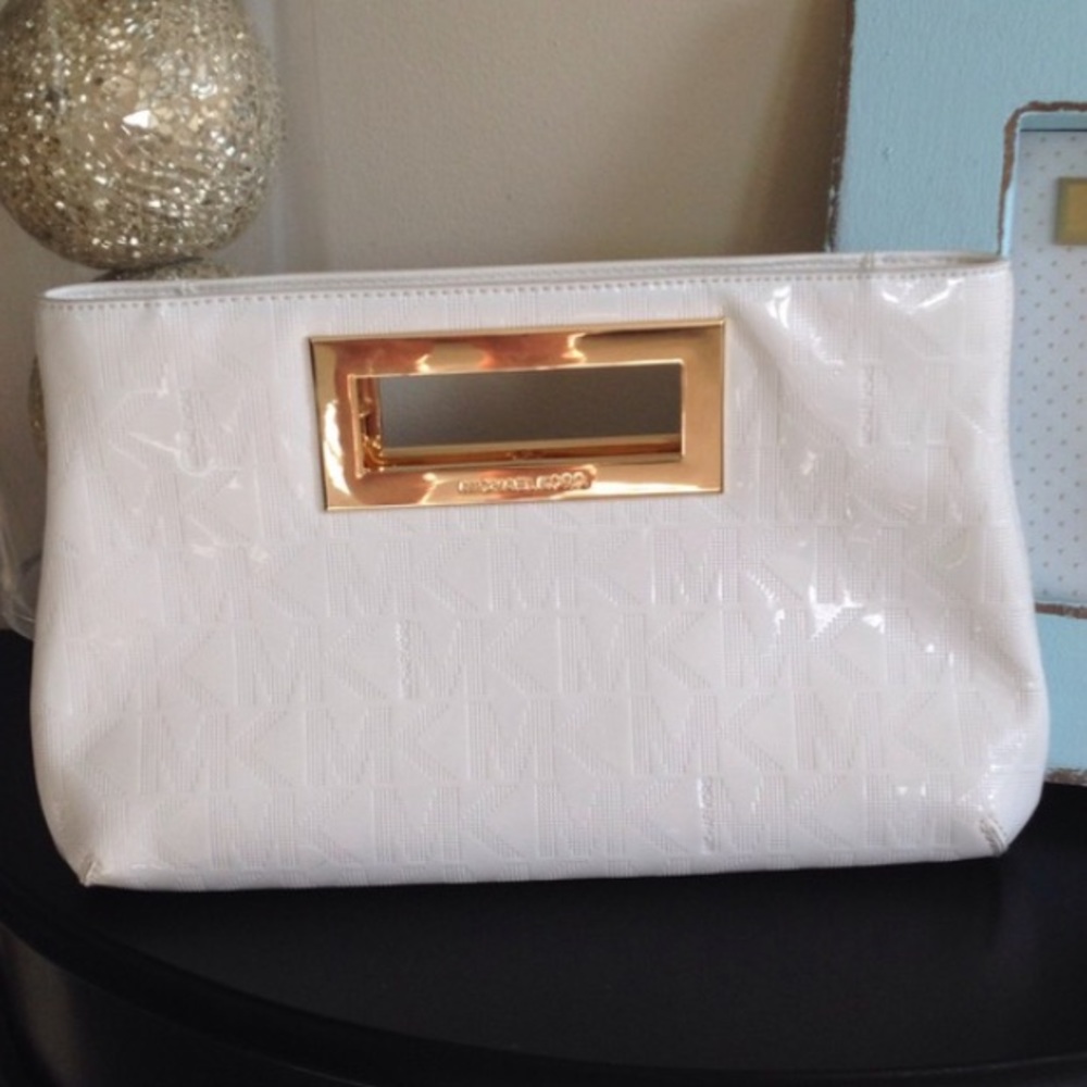 SOLD Michael Kors White Patent Leather "MK" Clutch