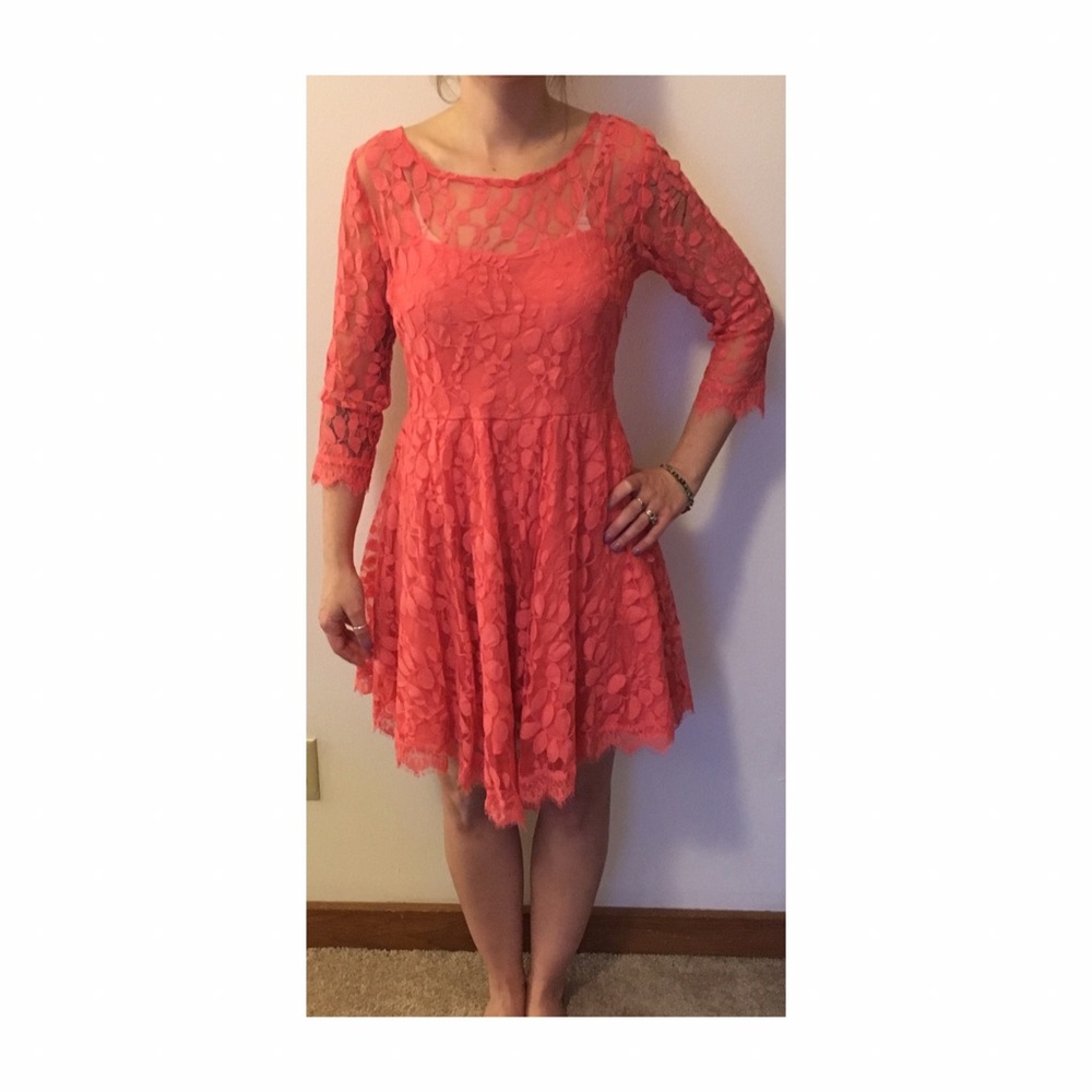 Free People coral lace dress size 2