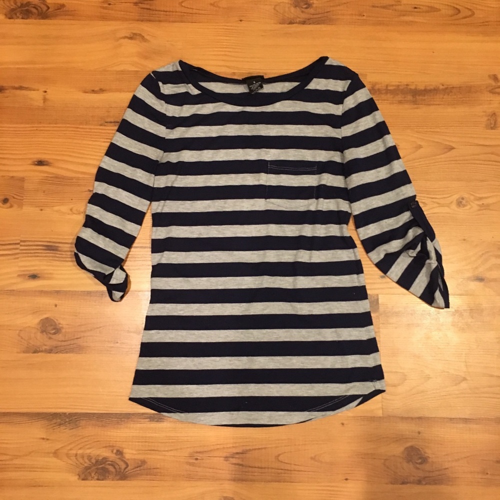 Rue 21 Navy Gray Striped 3/4 Sleeve Size S