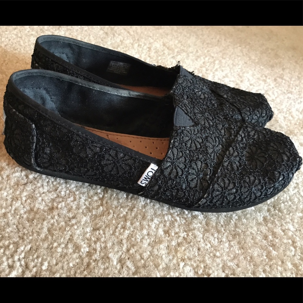 TOMS, Black Crochet Glitter Classic