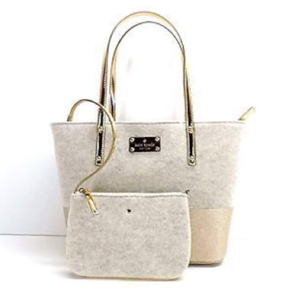 Kate Spade ♠️Frosted felt gold and oatmeal tote