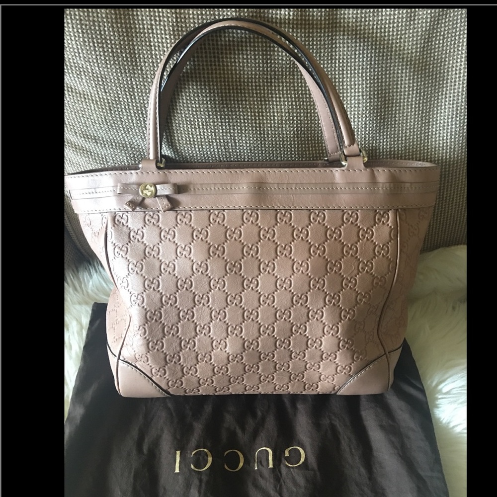 Gucci ssima Mayfare leathe pink tote with bow