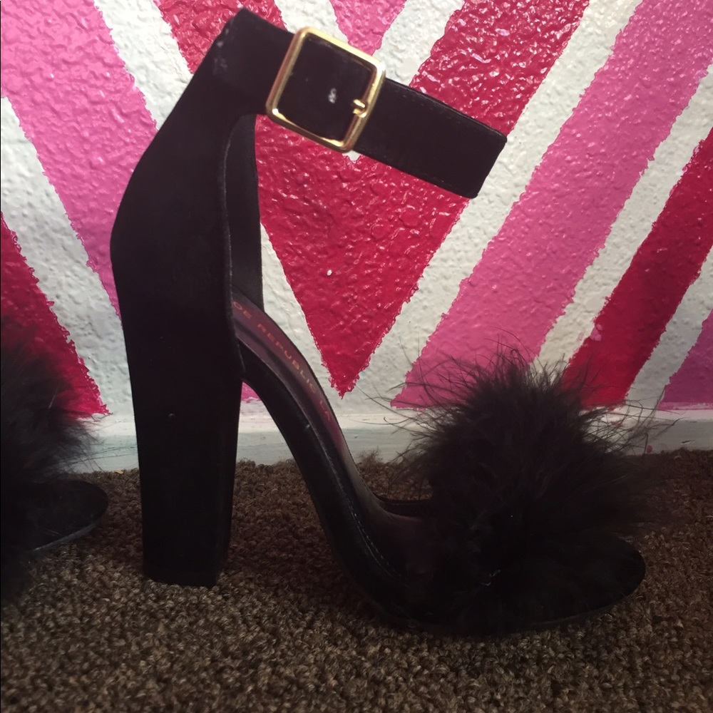 Fluffy Black Heels