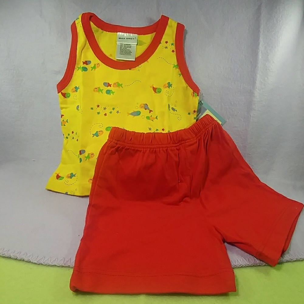 Yellow Fish Tank Top and Red Shorts