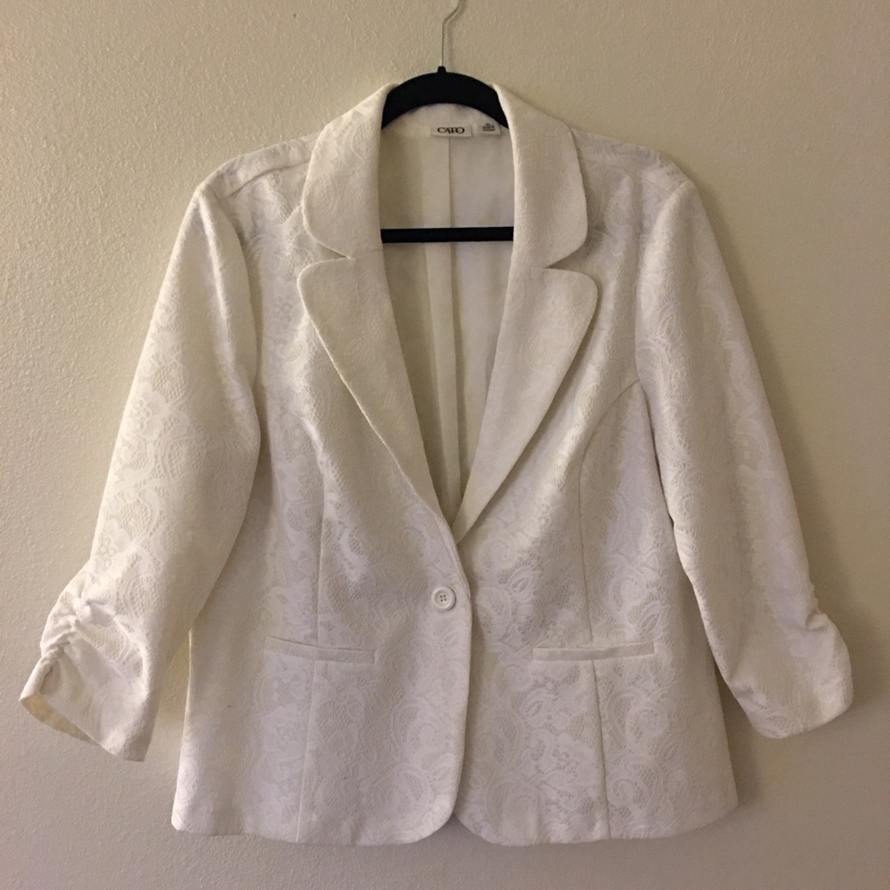 Ladies Catos Lace Blazer - White