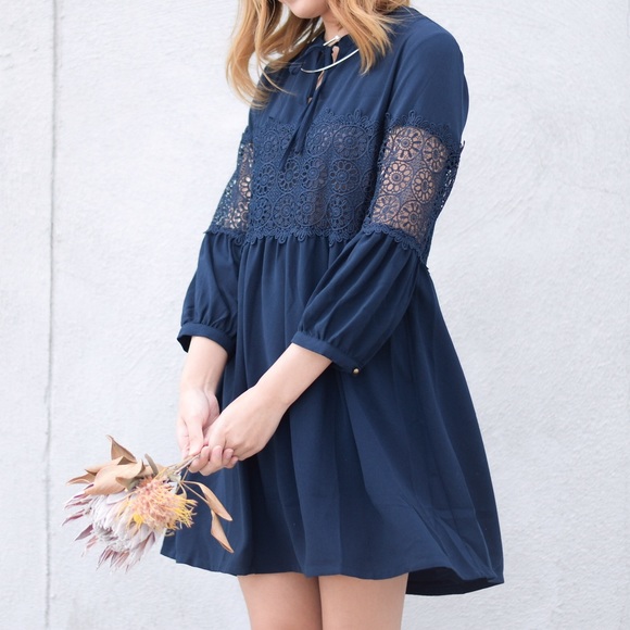 Forever21 Navy Crochet Shift Dress - Picture 1 of 5