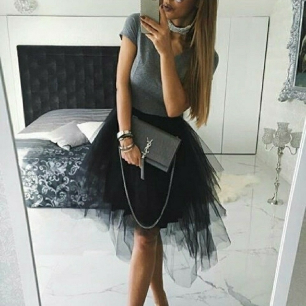 1 LEFT!!!! Mesh Tiered Skirt-Black