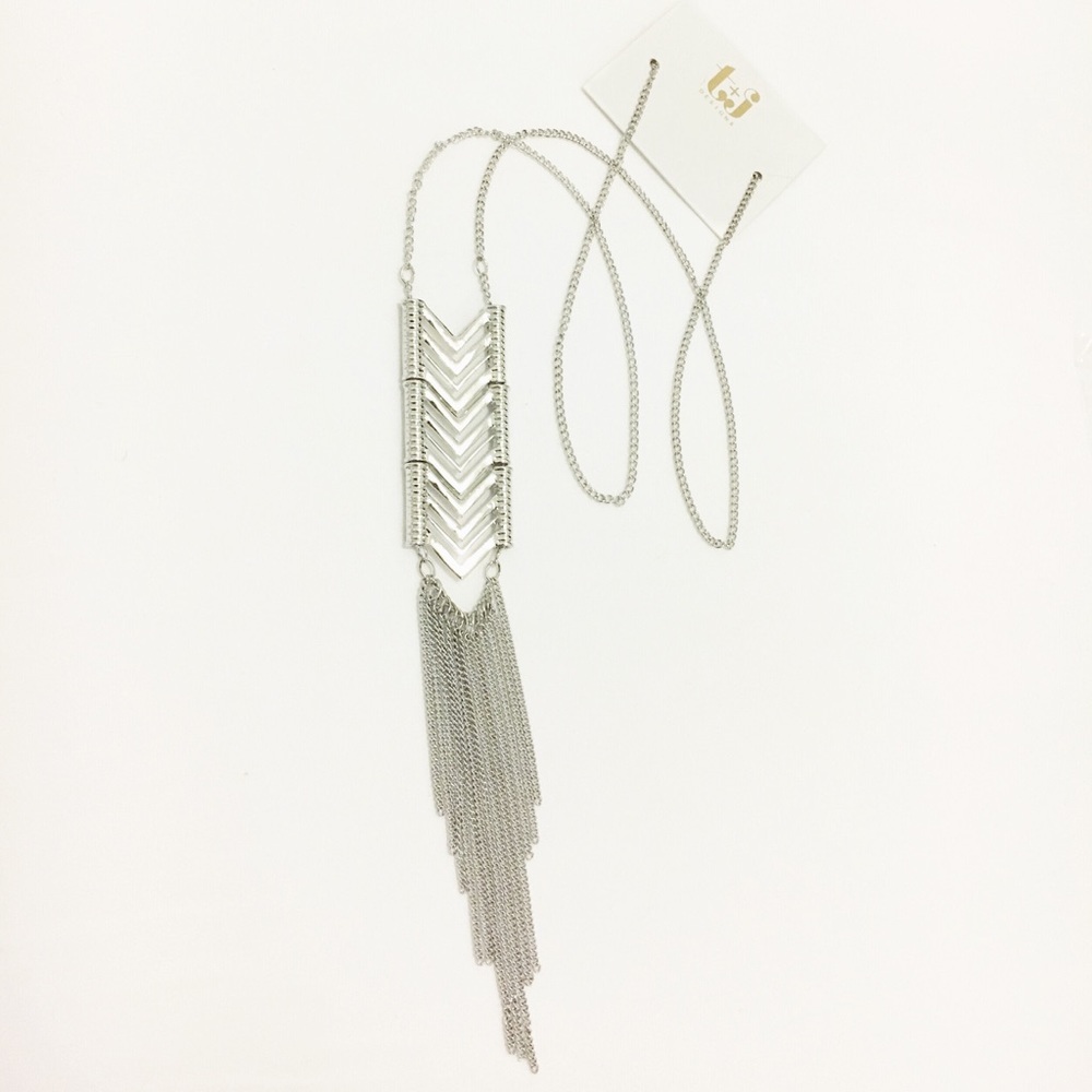 Silver Chevron Tassel Necklace