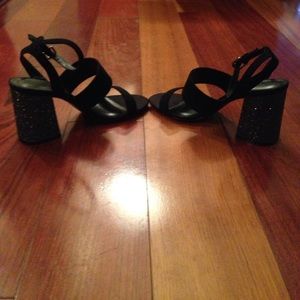 Topshop strappy black sandals with sparkly heels